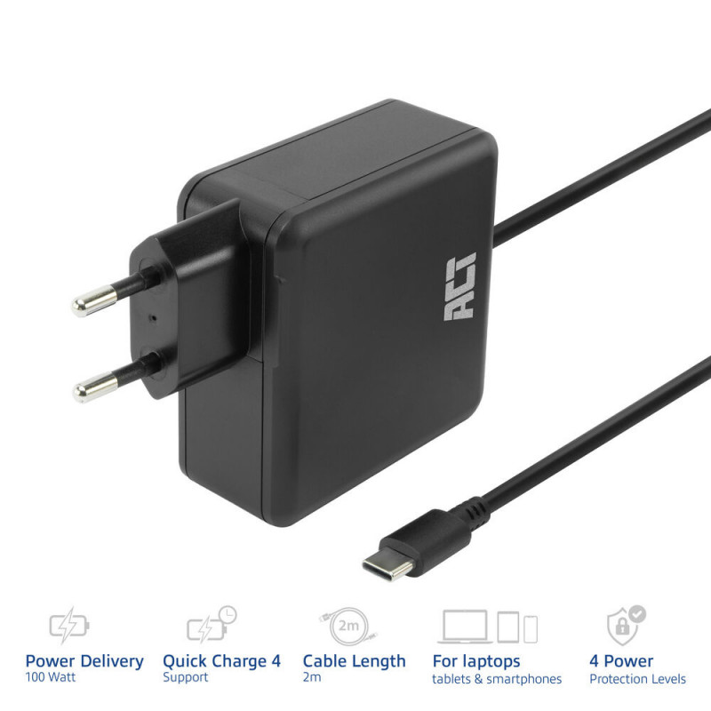 ACT USB-C laptopvoeding 100W met Power Delivery profielen, 2 m (AC2015)