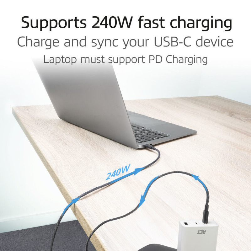 ACT USB 2.0 240W laad-/datakabel USB-C naar USB-C, zwart, 1m (AC3086)