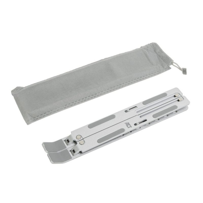 ACT opvouwbare laptopstandaard, 7 posities in hoogte verstelbaar, aluminium, zilver, ACT Essentials (AC8121)