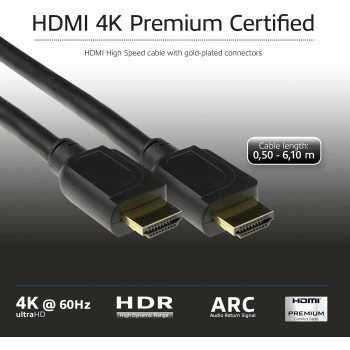 ACT AK3947 HDMI-kabel 6,1m 4K 60Hz HDR ARC 18Gbps zwart