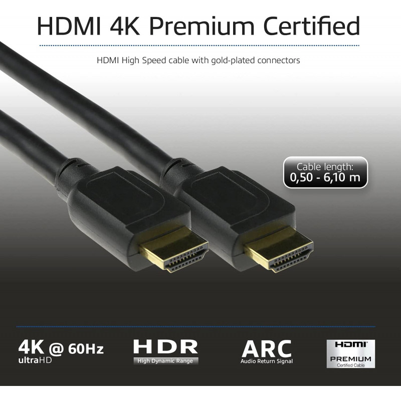 ACT AK3947 HDMI-kabel 6,1m 4K 60Hz HDR ARC 18Gbps zwart