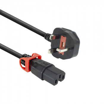 ACT netsnoer UK stekker - C15 IEC Lock+ zwart 2 m, PC3884 (PL0082)