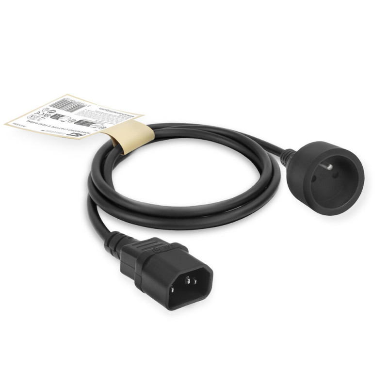 ACT netsnoer C14 IEC 60320 - type E bus (max. stroom 10A) zwart 0,6 m (AK5386)
