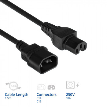 ACT netkabel C14 naar C15 zwart 1,5 m (AK5387)