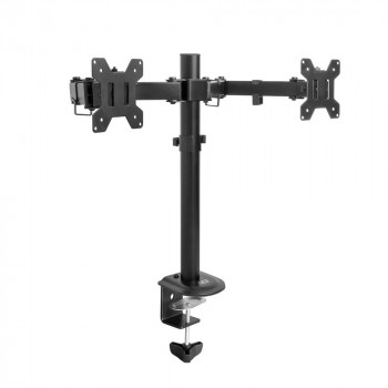 ACT AC8362 dual-monitorarm voor 32 inch schermen, gasveer, tafelklem & doorvoer, zwart