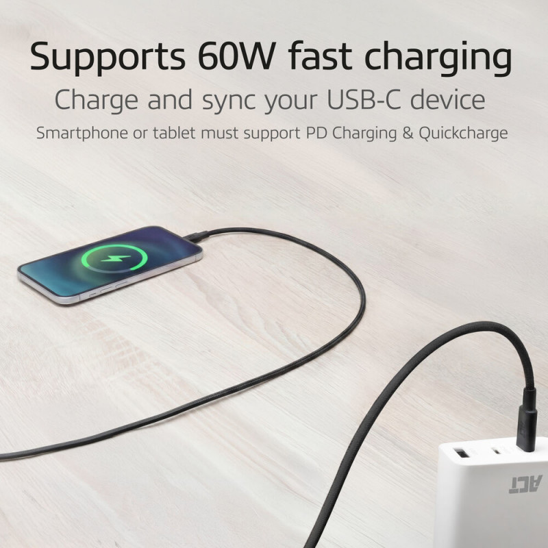 ACT USB 2.0 60W laad-/datakabel USB-C naar USB-C, zwart, 1 meter (AC3082)