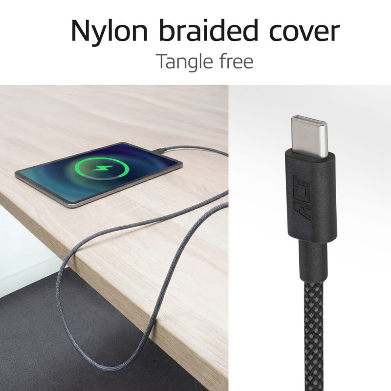 ACT USB 2.0 60W laad-/datakabel USB-C naar USB-C, zwart, 1 meter (AC3082)