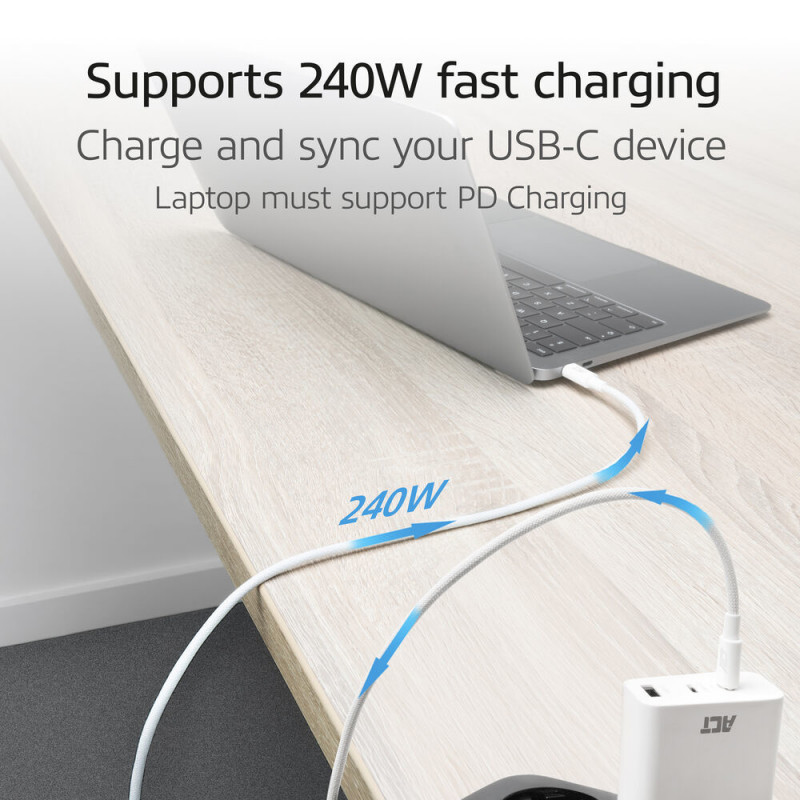 ACT USB 2.0 240W laad-/datakabel USB-C naar USB-C, wit, 1 m (AC3084)