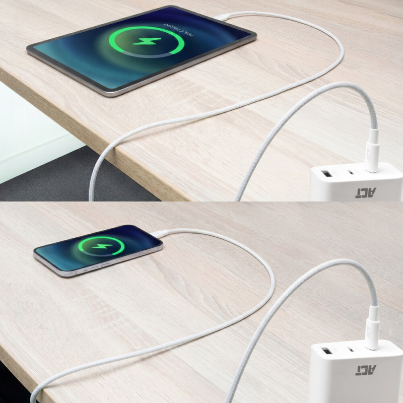 ACT USB 2.0 240W laad-/datakabel USB-C naar USB-C, wit, 2m (AC3085)