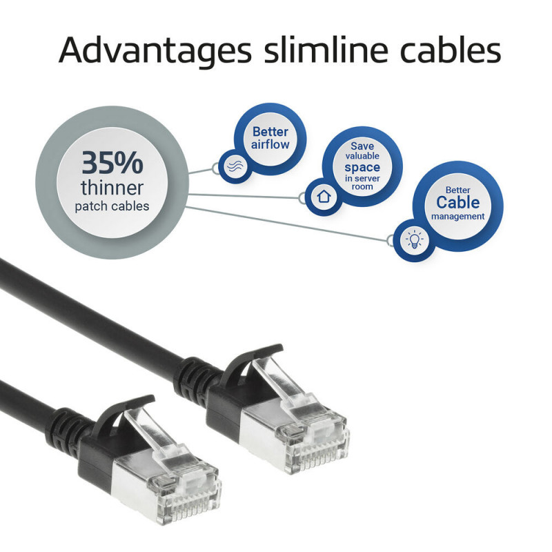 ACT Zwarte 7m LSZH S/FTP CAT6A Slimline Snagless patchkabel RJ45 (DB7907)