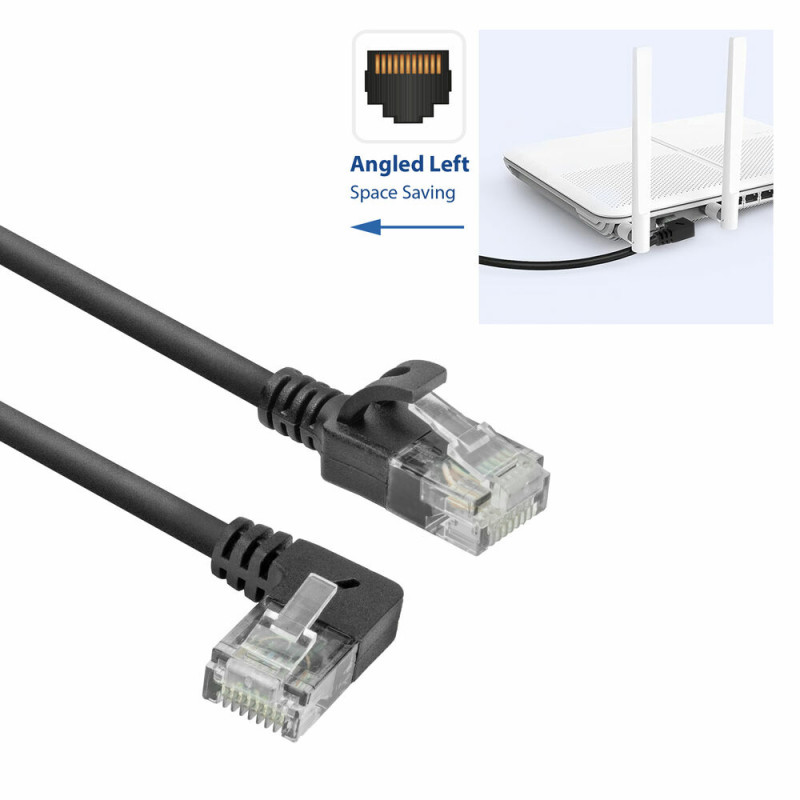 ACT DC1901 1m CAT6A U/UTP LSZH Slimline patchkabel, RJ45 90° haaks links naar recht, zwart