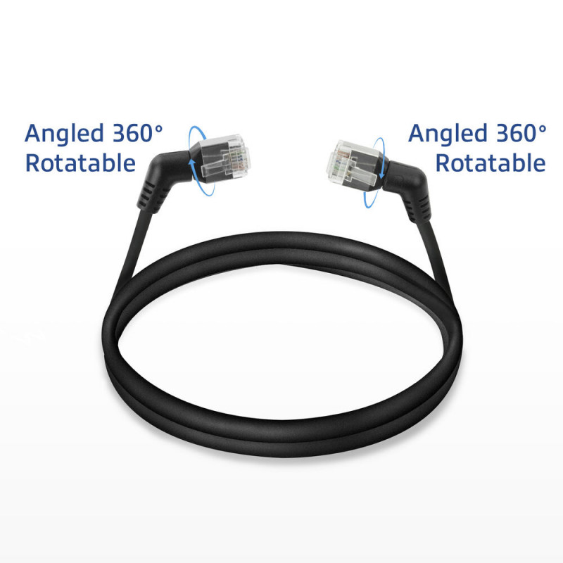 ACT DD1910 CAT6A U/FTP Slim patchkabel, 10m, zwart, haakse 360° draaibare RJ45