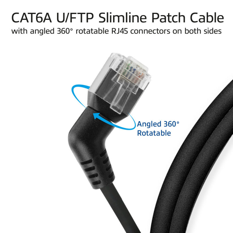 ACT DD1910 CAT6A U/FTP Slim patchkabel, 10m, zwart, haakse 360° draaibare RJ45