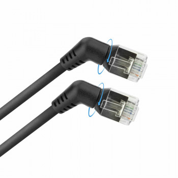ACT DD1900 zwart 0,5m U/FTP CAT6A slimline patchkabel met haakse 360° draaibare RJ45-stekkers