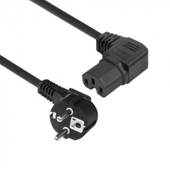 ACT AK5349 netkabel Schuko CEE 7/7 stekker haaks naar IEC C15 bus haaks rechts 1m zwart