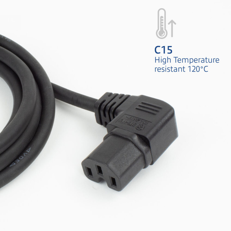 ACT AK5349 netkabel Schuko CEE 7/7 stekker haaks naar IEC C15 bus haaks rechts 1m zwart