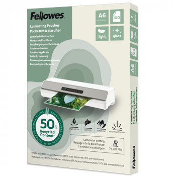 Fellowes lamineerhoezen A6 glanzend 160 micron 100-pack - 50% gerecycled materiaal 100143441