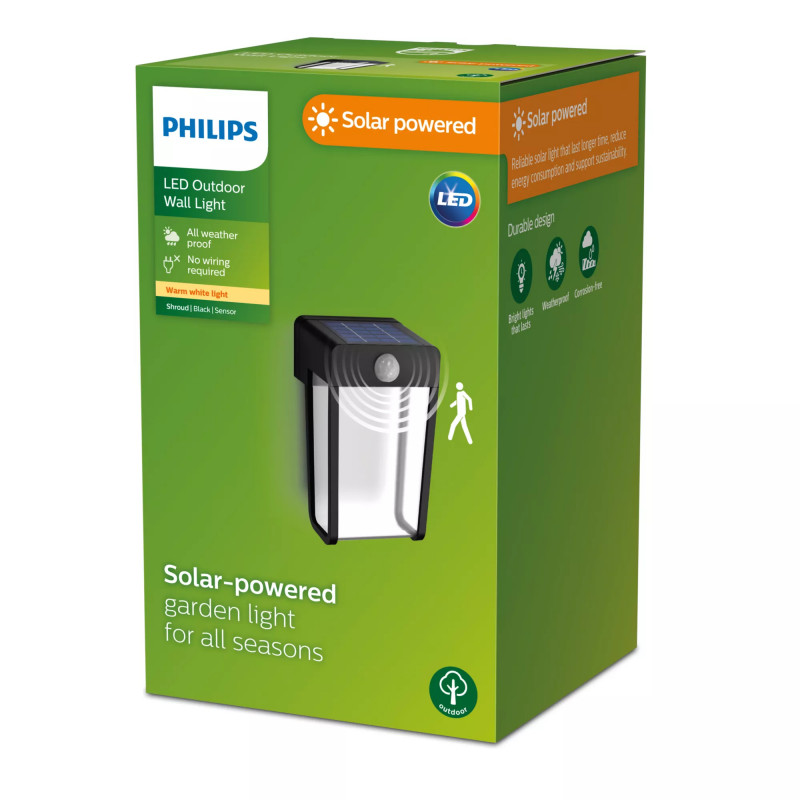 Philips Outdoor Solar Shroud wandlamp 2,3W met daglicht- en bewegingssensor