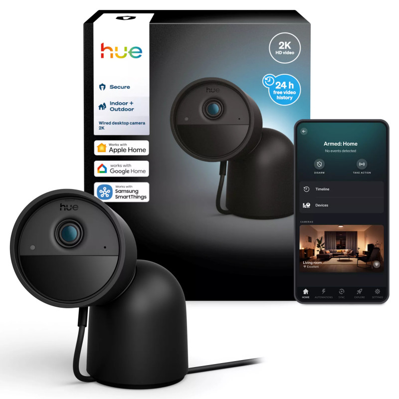 Philips Hue Secure bedrade camera met standaard, 2K videoresolutie, zwart