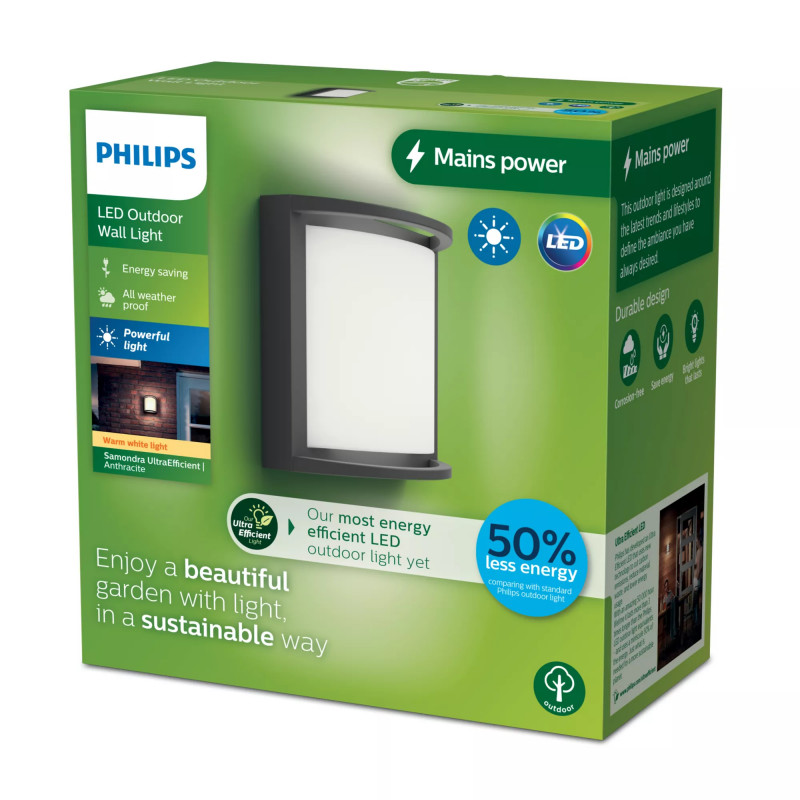 Philips Outdoor ultra-efficiënte Samondra wandlamp 3,8W, 2700 Kelvin antraciet