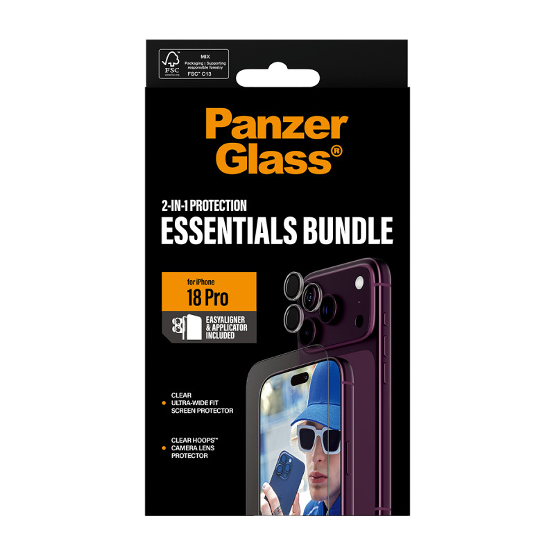 PanzerGlass Essentials 2-in-1 schermbescherming en cameralensbescherming voor iPhone 18 Pro