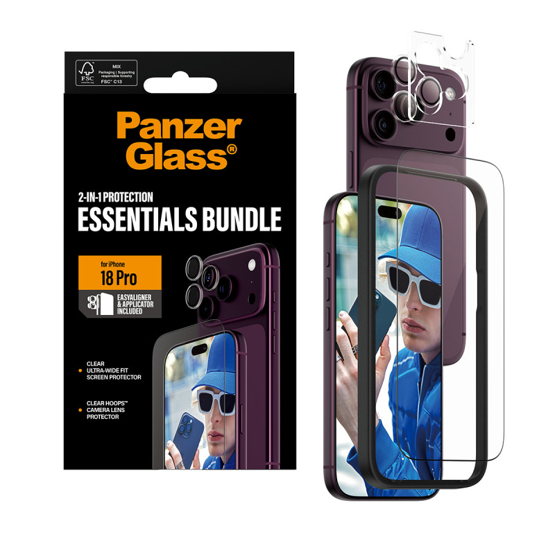 PanzerGlass Essentials 2-in-1 schermbescherming en cameralensbescherming voor iPhone 18 Pro