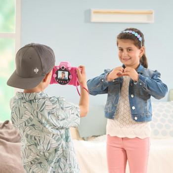 VTech Kidizoom Duo FX roze digitale camera met dubbele lens, 5MP, 2,4 inch kleuren-lcd, spellen, microSD-slot, USB, 4x AA 80-519954