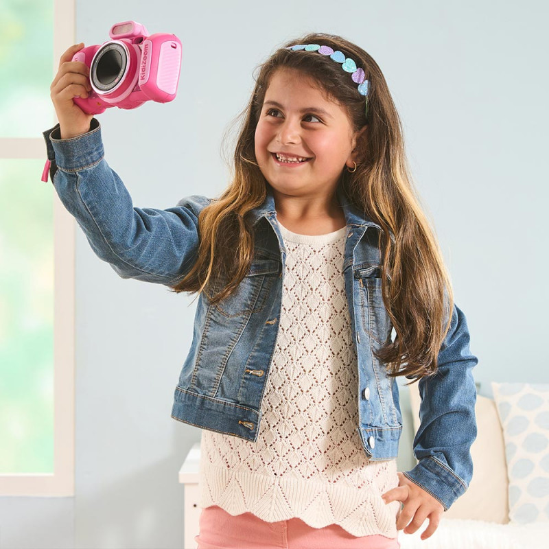VTech Kidizoom Duo FX roze digitale camera met dubbele lens, 5MP, 2,4 inch kleuren-lcd, spellen, microSD-slot, USB, 4x AA 80-519954