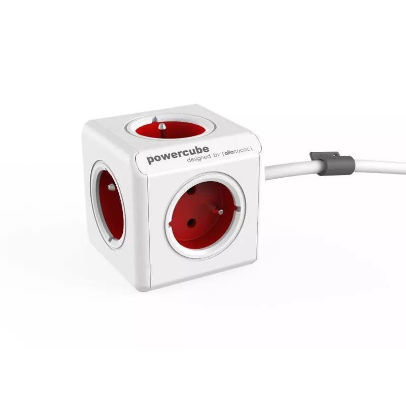 Allocacoc PowerCube Extended - 1,5m - grijs - rood - 220 - 240V (PowerCube Extended 1,5M R)
