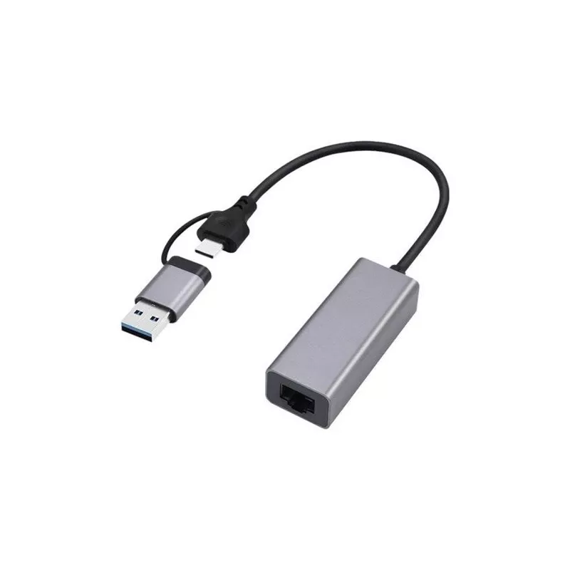 Gembird A-USB3AC-LAN-01 USB 3.1 + Type-C Gigabit-netwerkadapter, 1x RJ-45, 10/100/1000 Mbps, metalen behuizing, space grey