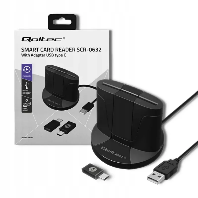 Smartcardlezer Qoltec 50632 USB 2.0 zwart 1m kabel