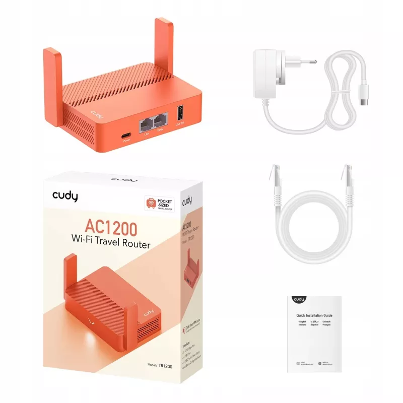 Draagbare router Cudy AC1200 (TR1200) – Oranje, netvoeding, 1x RJ-45 LAN/WAN, USB 2.0