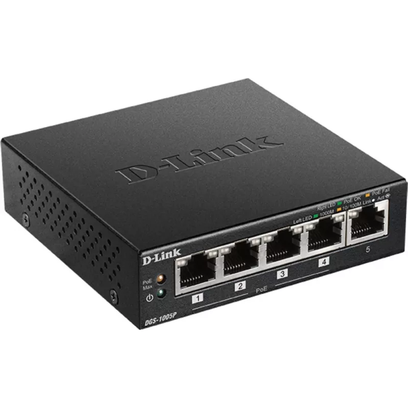 D-Link DGS-1005P/E netwerkswitch unmanaged Gigabit Ethernet (10/100/1000) Power over Ethernet (PoE) zwart