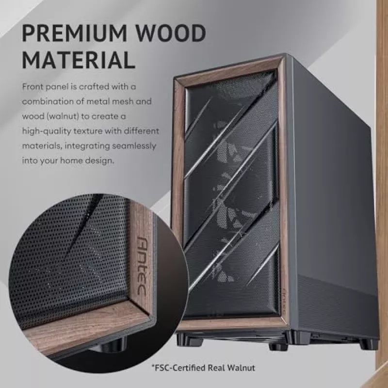 Antec 0-761345-10133-2 computercase midi tower zwart hout