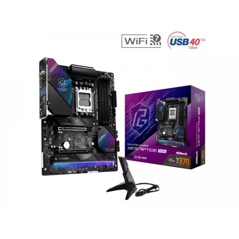 Moederbord ASRock X870 Riptide WiFi — ATX, AMD X870, Socket AM5, DDR5, 4 DIMM, 256 GB, Wi-Fi 7, 2,5GbE
