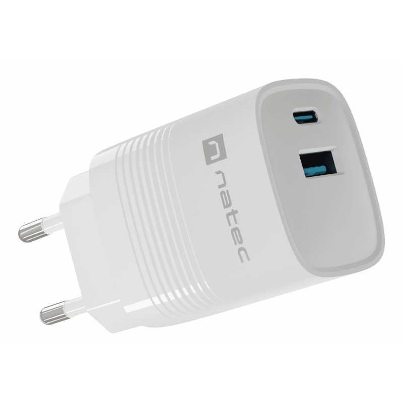 Bedrade oplader voor mobiele apparaten NATEC NUC-2140, 30W, USB-C PD 3.0 + USB-A, Samsung AFC, wit