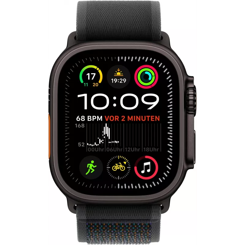 APPLE Watch Ultra 2 GPS + Cellular 49 mm behuizing van zwart titanium met zwarte Trail Loop – M/L