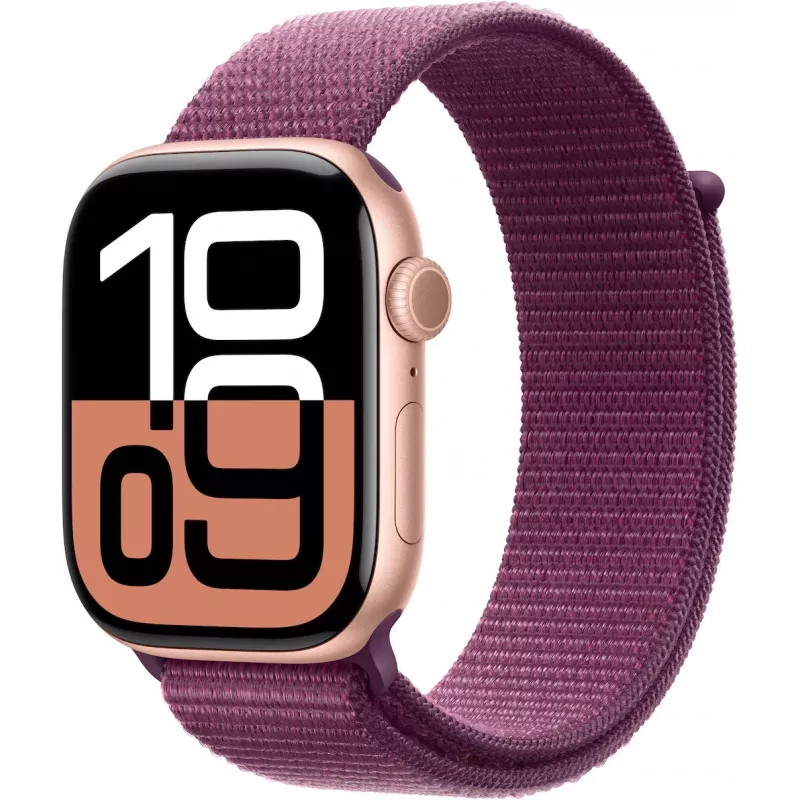 APPLE Watch Series 10 GPS 46mm roségoud aluminium behuizing met Plum Sport Loop