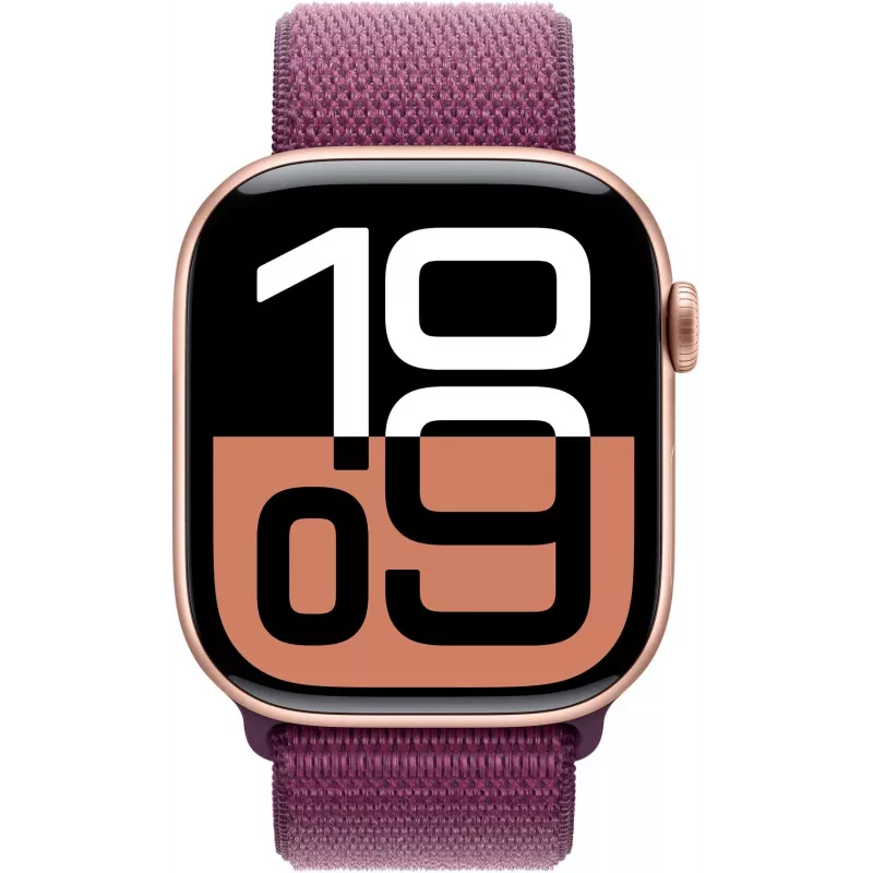 APPLE Watch Series 10 GPS 46mm roségoud aluminium behuizing met Plum Sport Loop