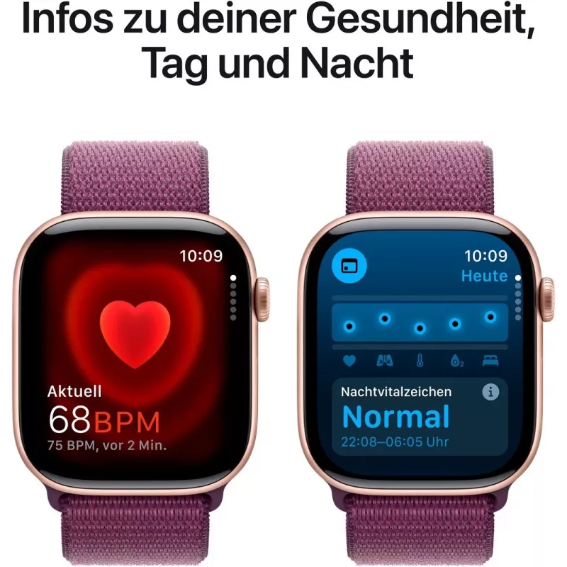 APPLE Watch Series 10 GPS 46mm roségoud aluminium behuizing met Plum Sport Loop