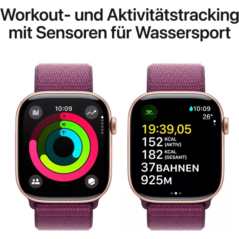 APPLE Watch Series 10 GPS 46mm roségoud aluminium behuizing met Plum Sport Loop
