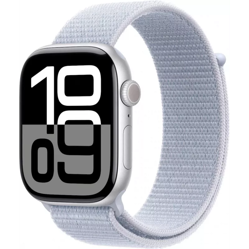 APPLE Watch Series 10 GPS 46 mm zilveren aluminium behuizing met Blue Cloud Sport Loop
