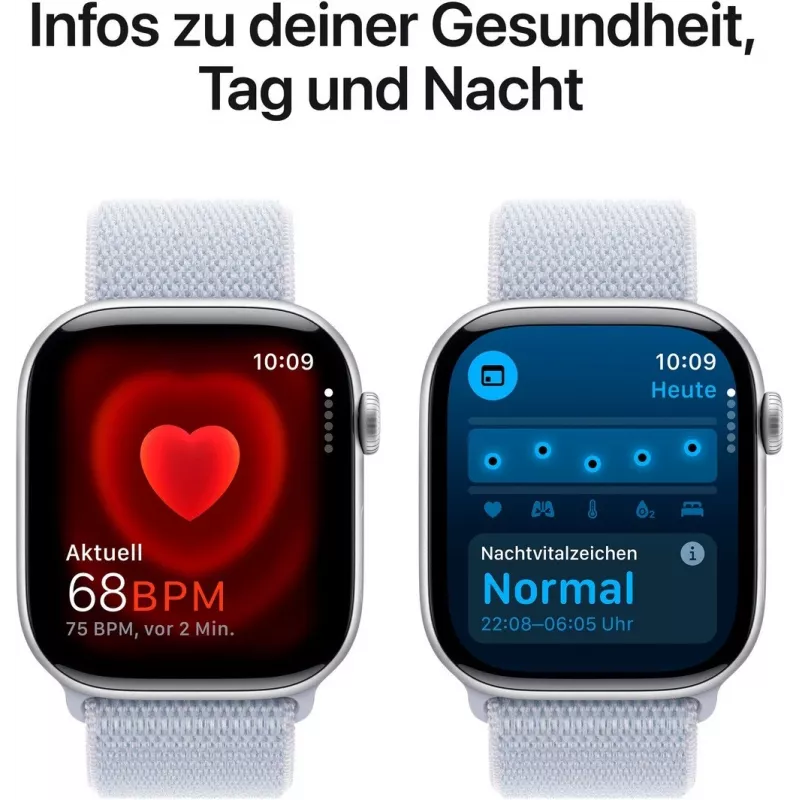 APPLE Watch Series 10 GPS 46 mm zilveren aluminium behuizing met Blue Cloud Sport Loop
