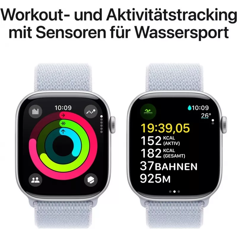 APPLE Watch Series 10 GPS 46 mm zilveren aluminium behuizing met Blue Cloud Sport Loop