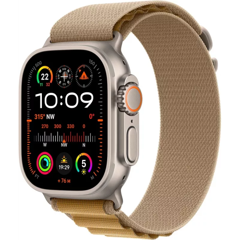Apple Watch Ultra 2 GPS + Cellular 49mm Natural titanium behuizing met Tan Alpine Band – Medium (MX4F3FD/A)