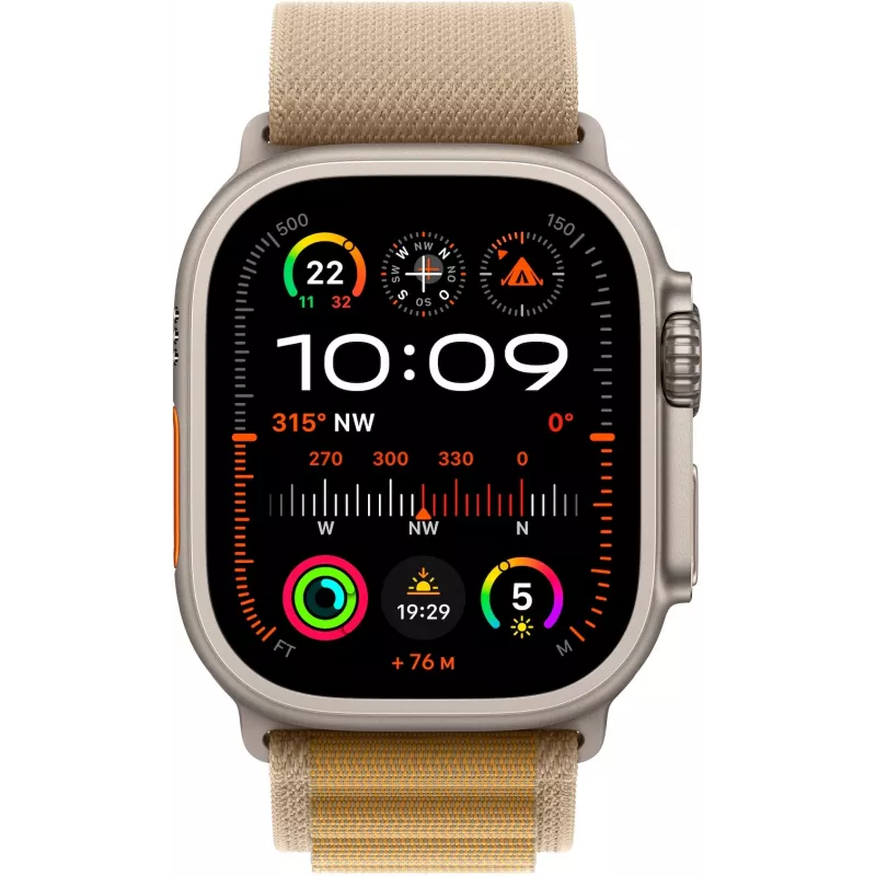Apple Watch Ultra 2 GPS + Cellular 49mm Natural titanium behuizing met Tan Alpine Band – Medium (MX4F3FD/A)