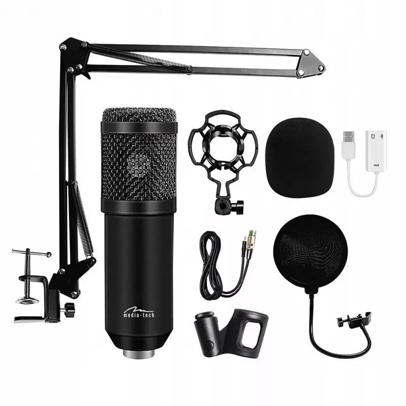 Bekabelde pc-microfoon MEDIA-TECH MT397K met XLR-ingang, tafelstandaard, 2,4 m kabel, 20–20000 Hz, -32 dB gevoeligheid