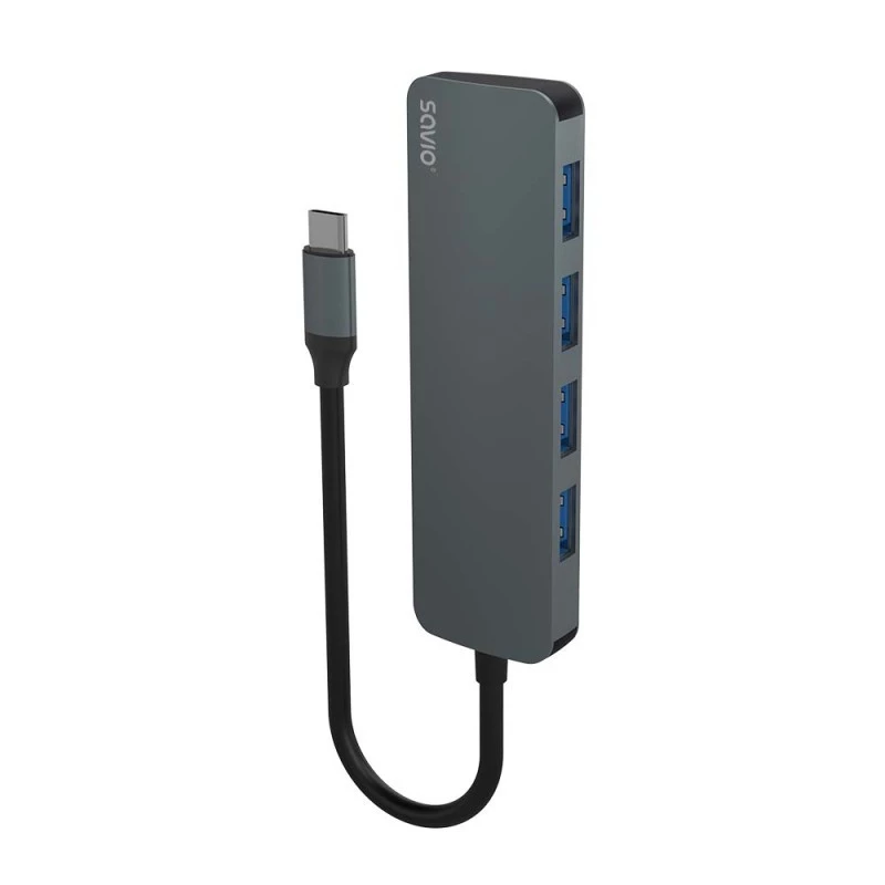 USB-hub SAVIO AK-54 — 4 x USB-A (USB 3.2 Gen 1), USB-C-host, zwart