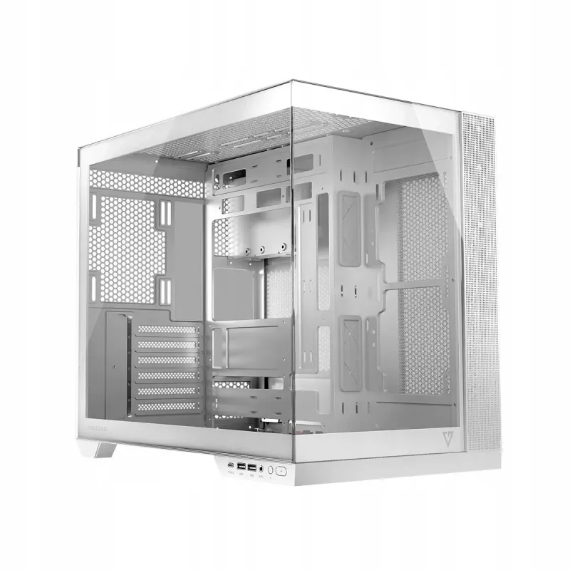 PC-behuizing MODECOM Volcano Panorama Midi Tower wit - micro ATX, gehard glas, ARGB, USB-C, ondersteunt GPU 400 mm