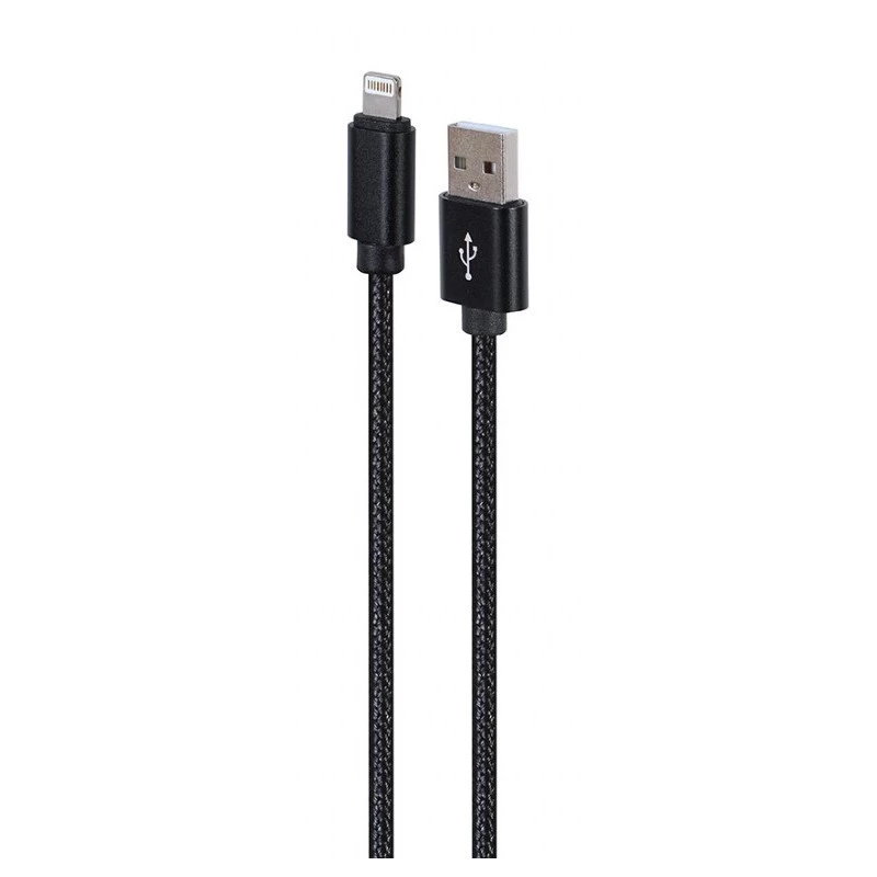 Gembird CCDB-mUSB2B-AMLM-6 USB-A naar Lightning kabel, katoen gevlochten, metalen connectoren, USB 2.0, 1,8 m, zwart
